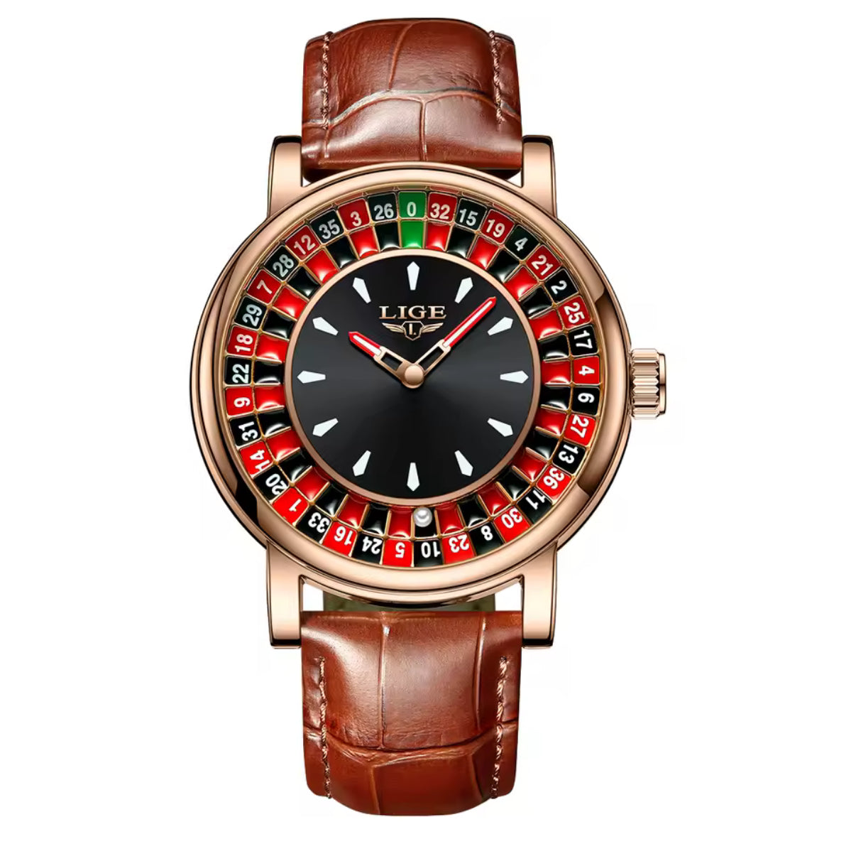 Roulette horloge bruin roze gold