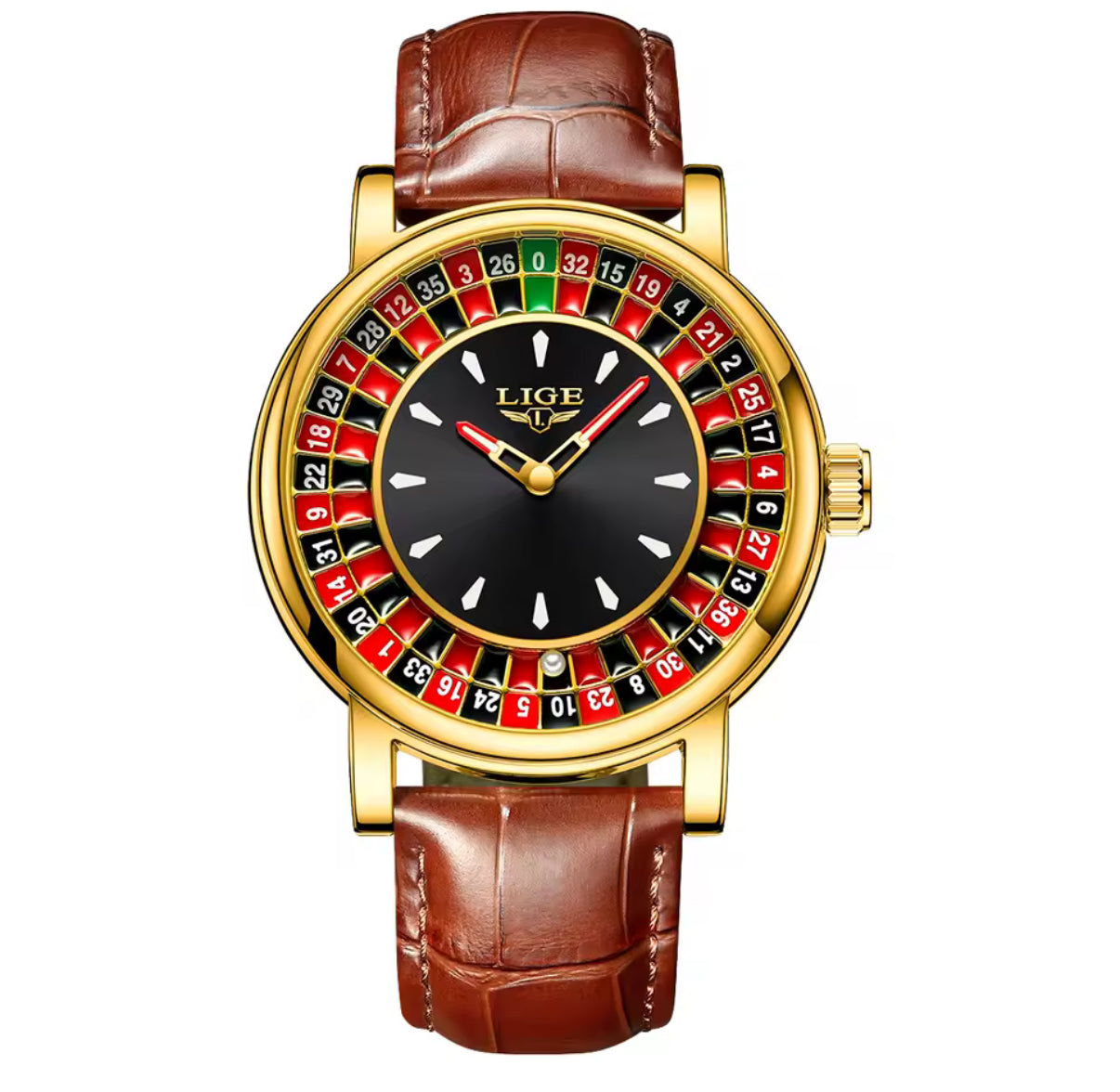 Roulette horloge bruin goud