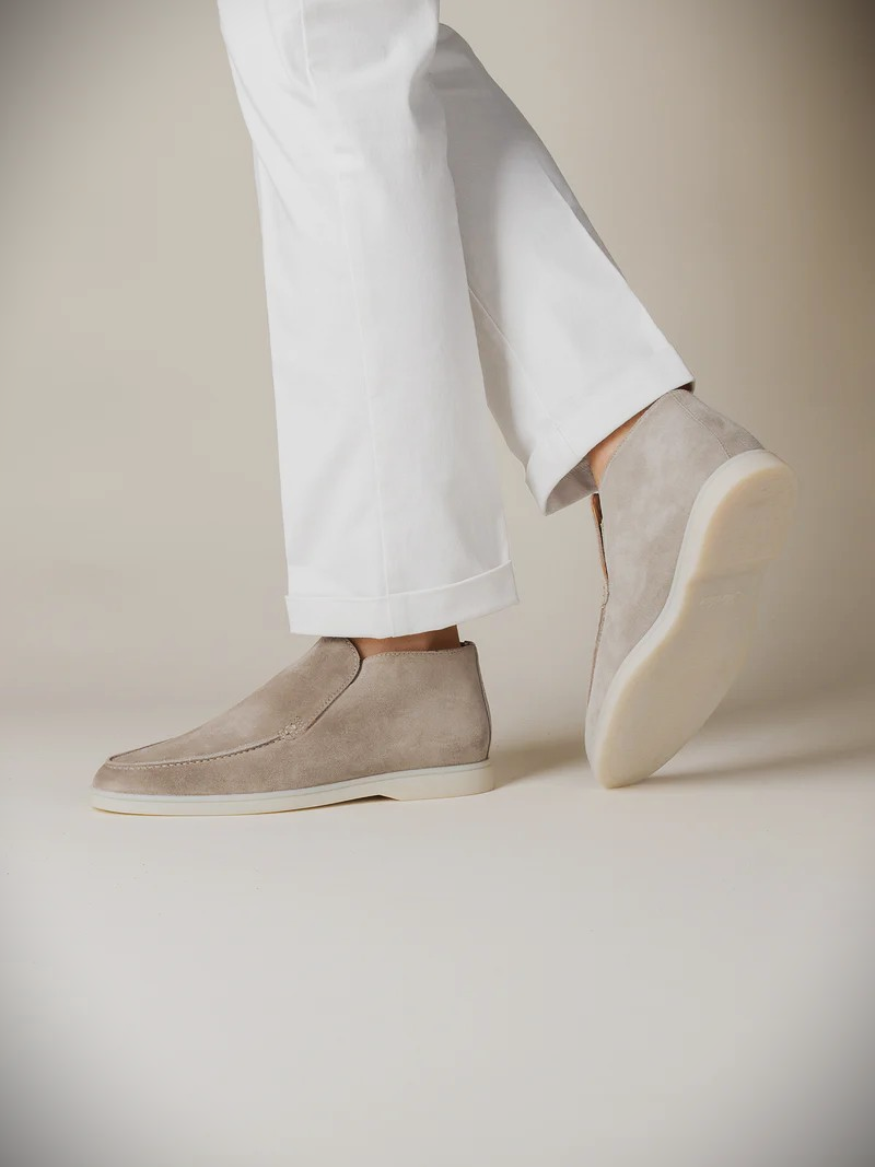 WF hoge loafers suede -licht grijs/beige mix