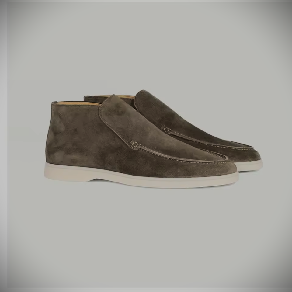 WF hoge loafers suede -bruin/olijf mix