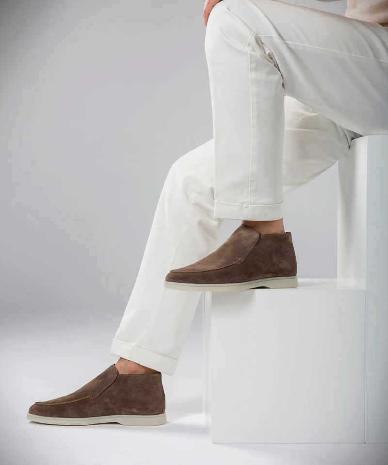 WF hoge loafers suede -bruin/olijf mix