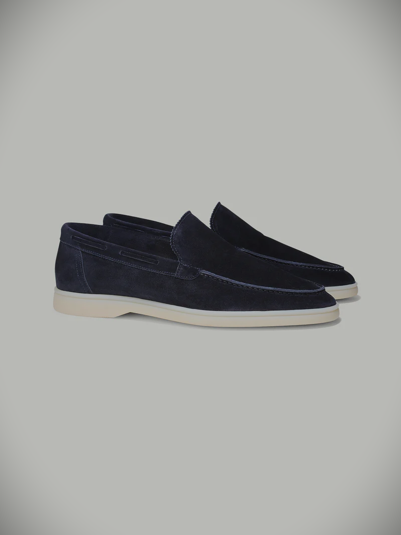 WF lage loafers suede -donker blauw