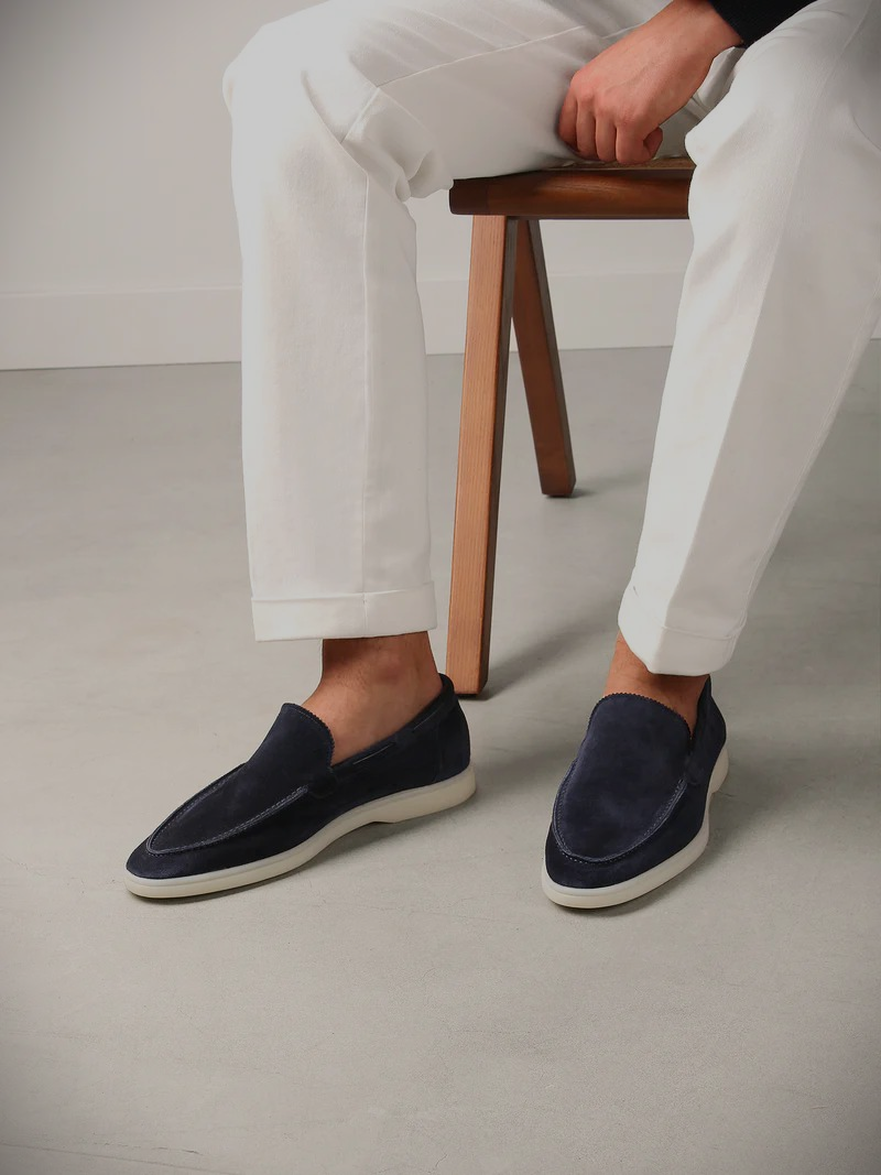 WF lage loafers suede -donker blauw