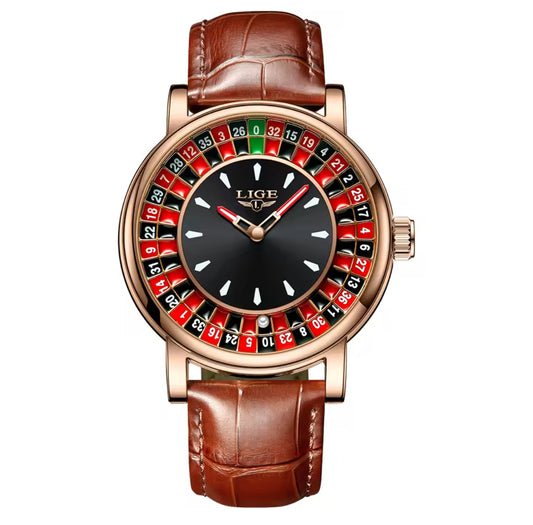Roulette horloge bruin roze gold