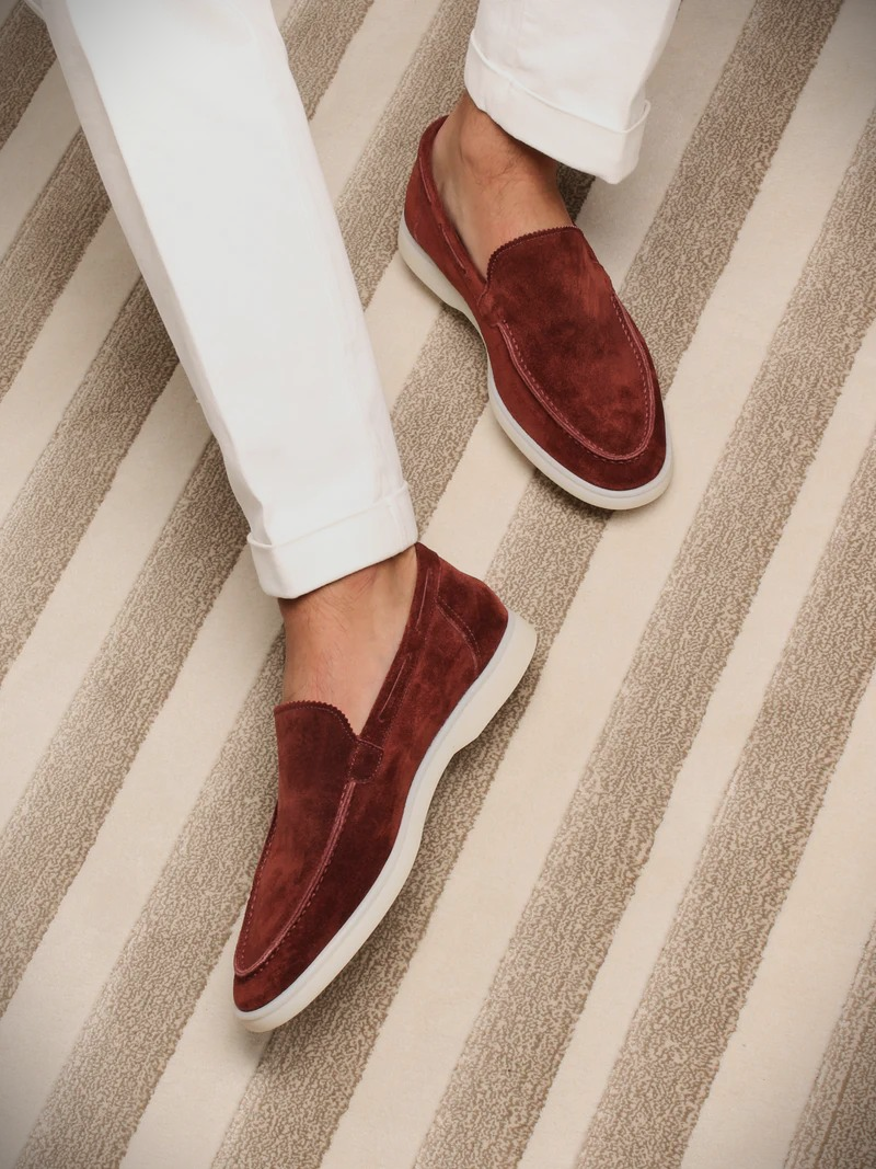 WF lage loafers suede -bordeaux rood