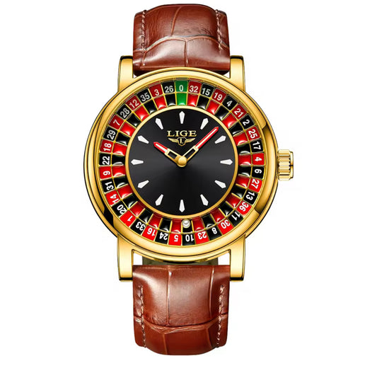 Roulette horloge bruin goud