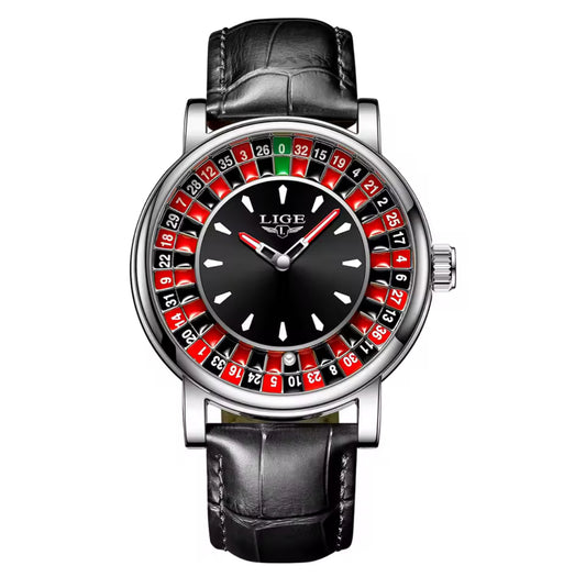 Roulette horloge zwart zilver