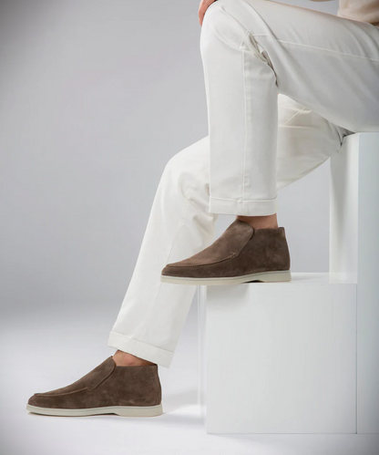 WF hoge loafers suede -bruin/olijf mix